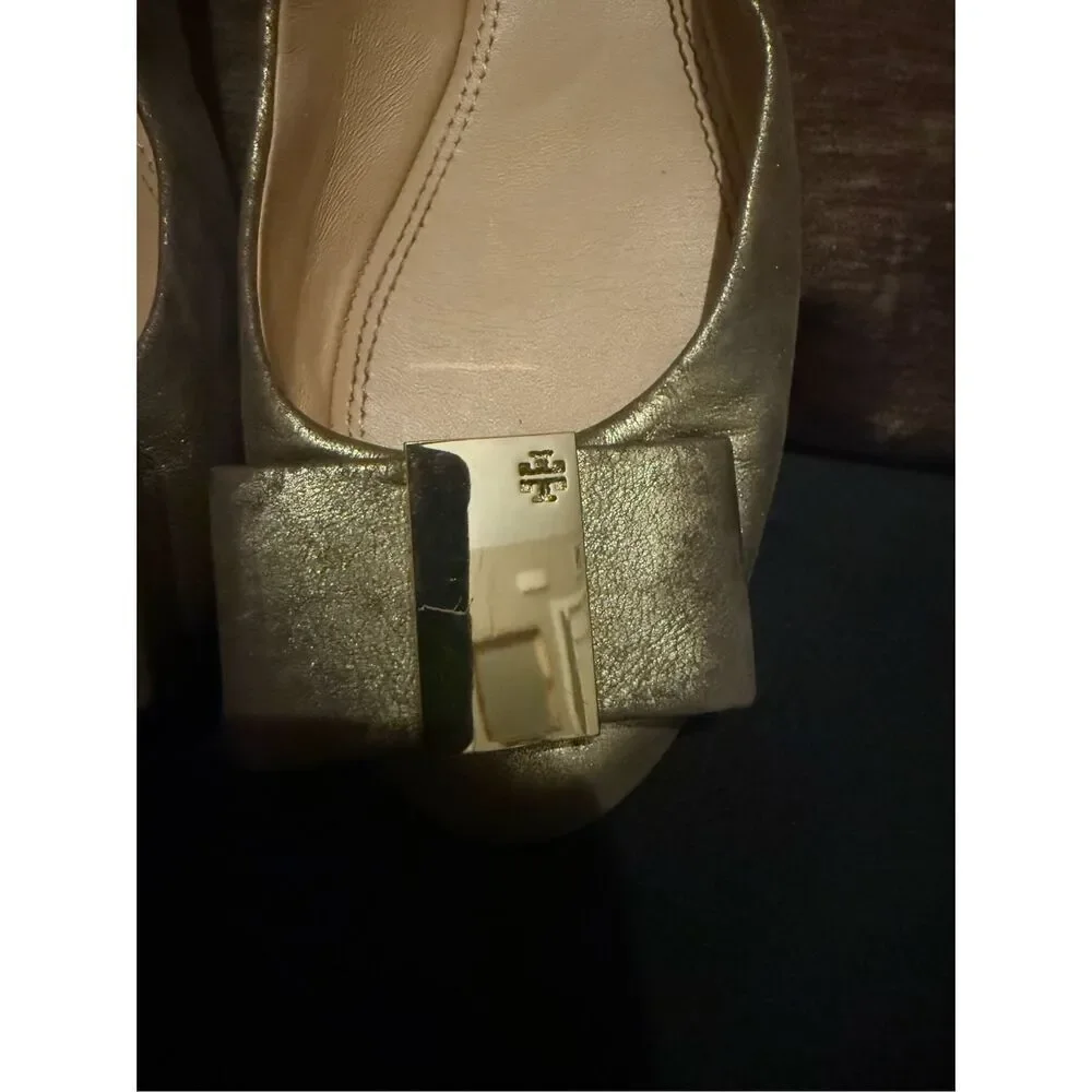 ✅Tory Burch chase Nappa Gold Lather Ballet Flats